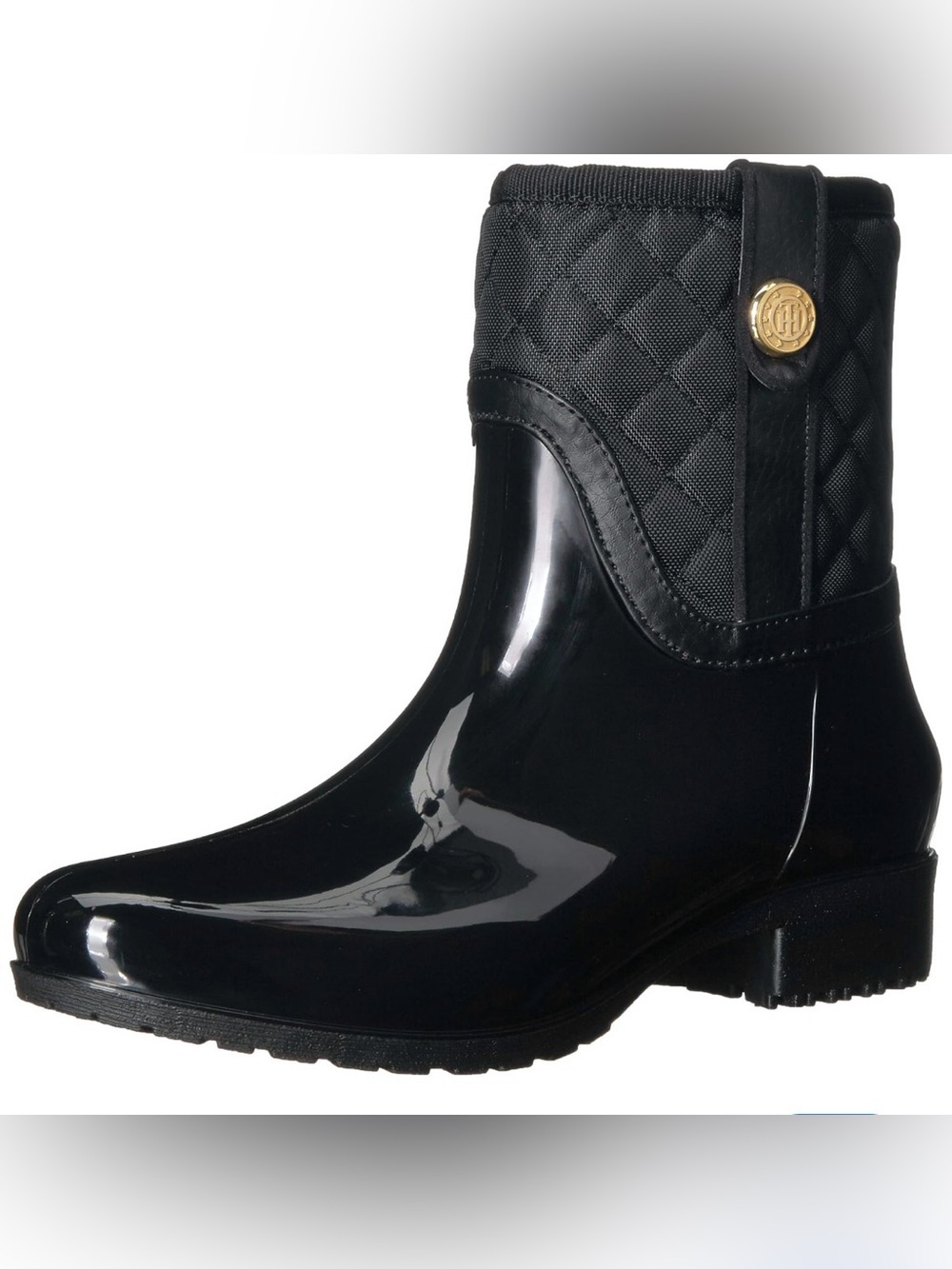 Tommy Hilfiger Black Quilted Gloss Rain Ankle Boots